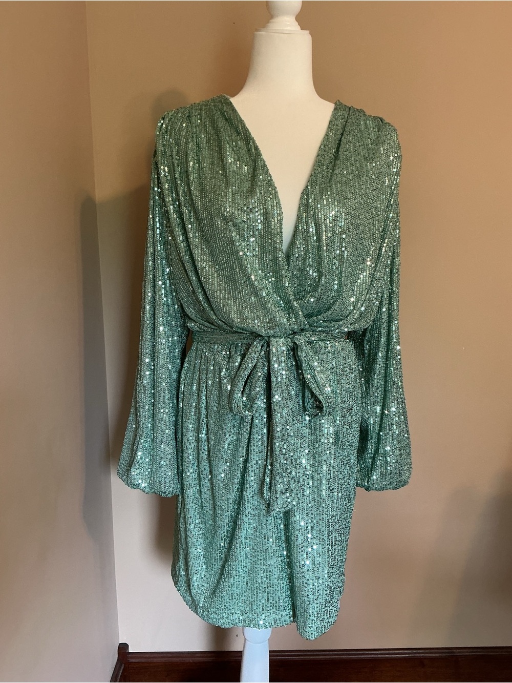 Fashion Nova Mint Green Sequin Midi Dress Statue of Liberty Costume